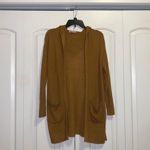 Knitted Burnt Yellow/Mustard Cardigan with Hood, Size S